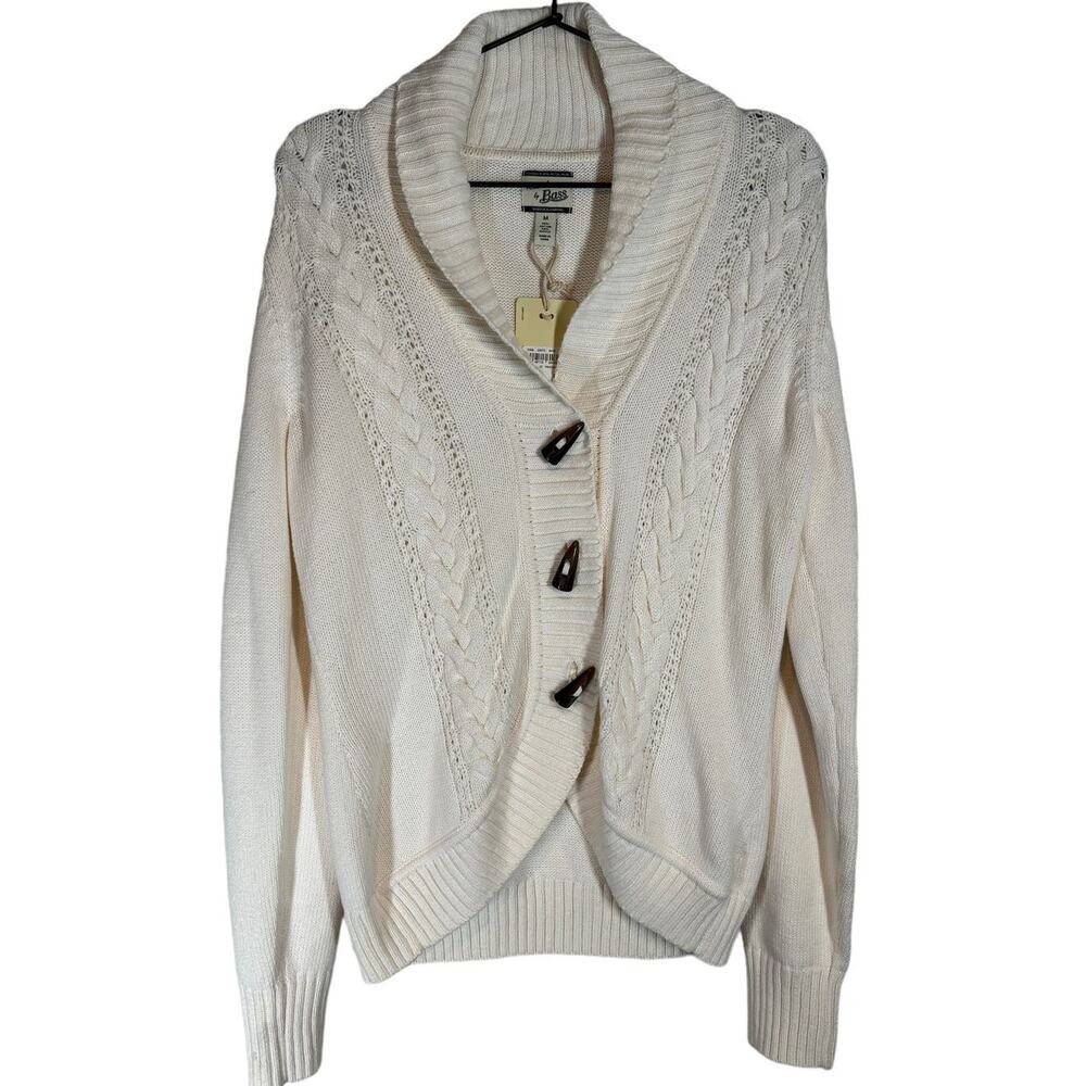 NWT Bass Heritage Cream Cable Knit Shawl Collar Cardigan‎ Medium